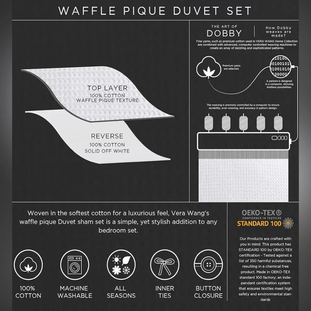 Vera Wang Waffle Pique Cotton Duvet Cover Set Midnight Blue - Queen
